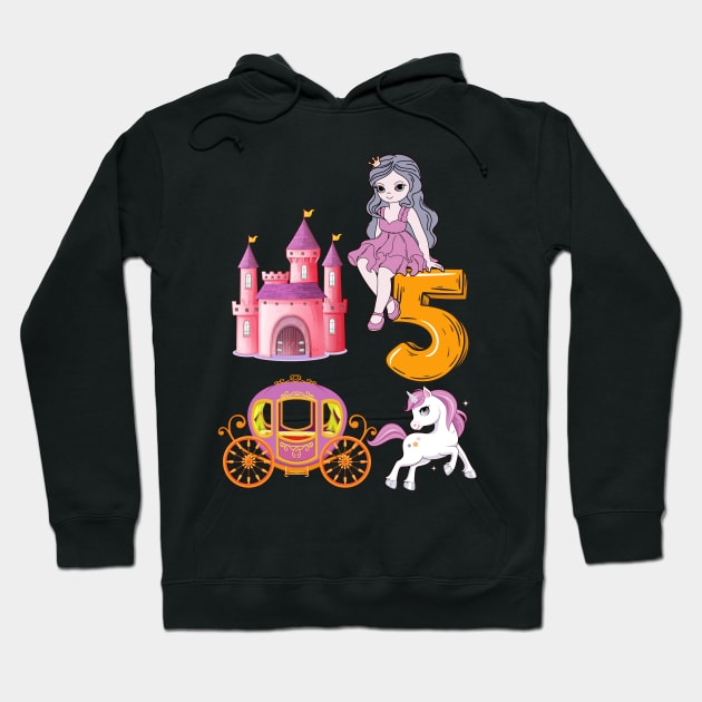 5th birthday  Princess Castle Unicorn Carriage Hoodie by KrasiStaleva